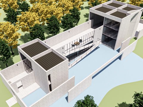 现代极简风格建筑安藤忠雄芝加哥住宅su模型