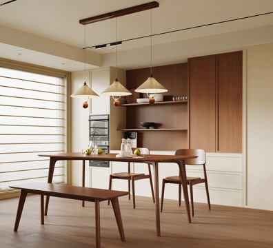 中古餐厅 餐边柜 餐桌椅 吊灯su模型