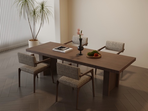 中古风餐桌椅su模型