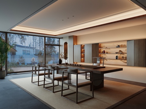 新中式茶室 茶桌椅 茶叶柜su模型