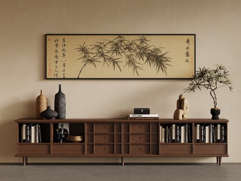 新中式电视柜 矮柜 边柜su模型