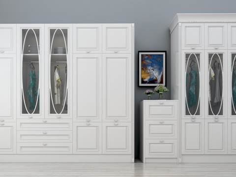  欧式简约实木衣柜 整体衣柜 衣柜组合 欧式趟门衣柜 移门衣柜3d模型 