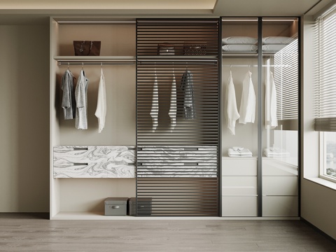 现代衣柜 开放式衣柜su模型