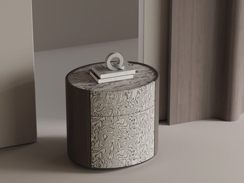 现代意式床头柜 圆形床头柜su模型