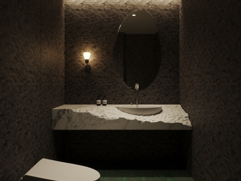  现代卫生间 极简卫生间 暗黑卫生间 黑色系卫生间 大理石台盆3d模型 