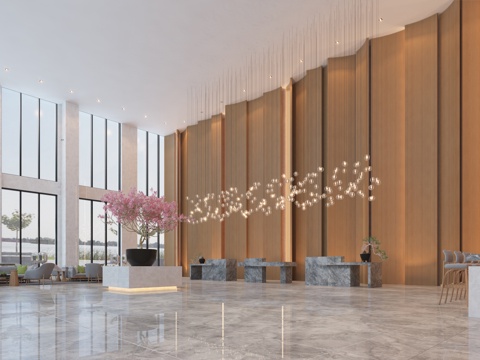  现代酒店大堂设计3d模型 