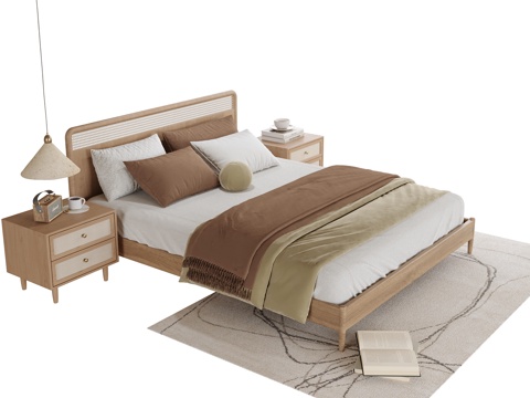 现代双人床 床头柜su模型