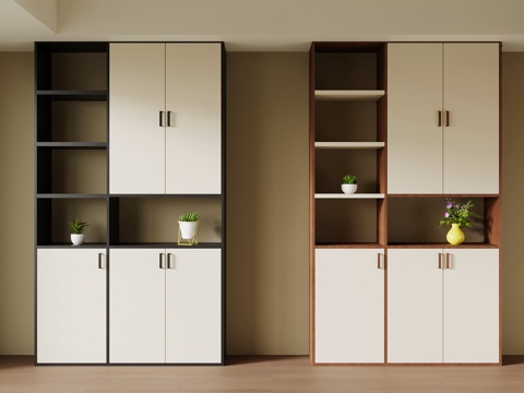 现代中古书柜 书架 置物柜su模型