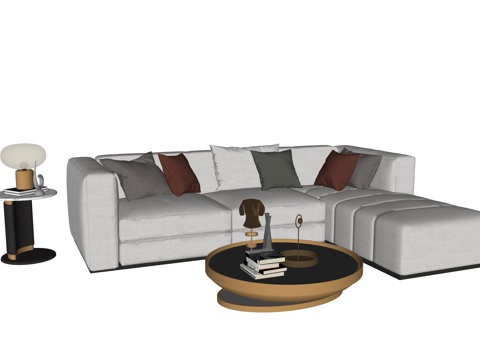 现代转角沙发茶几组合 摆件组合 摆件 装饰画su模型