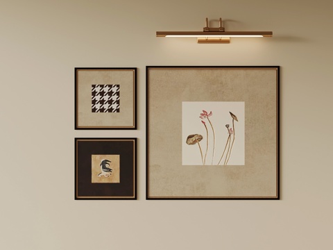 中古风挂画 客厅抽象装饰画su模型