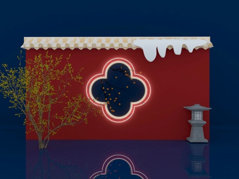  新中式花窗 美陈 合影 打卡3d模型 