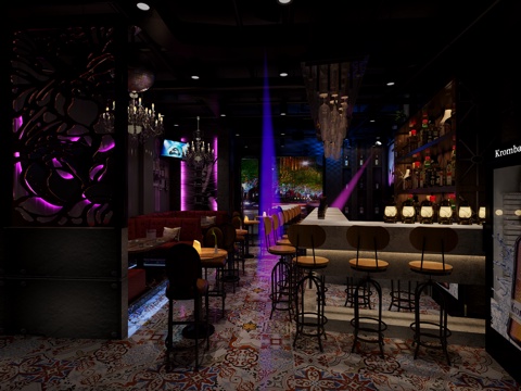  工业风酒吧清吧 静吧 吧台 酒柜3d模型 