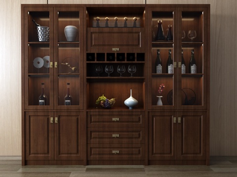  中式酒柜 酒架 酒瓶3d模型 