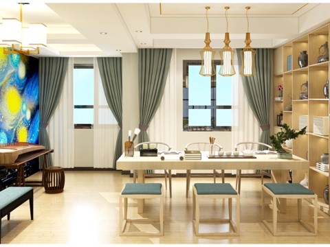  新古典休闲区客厅餐厅3d模型 