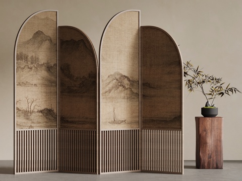  新中式屏风 隔断3d模型 