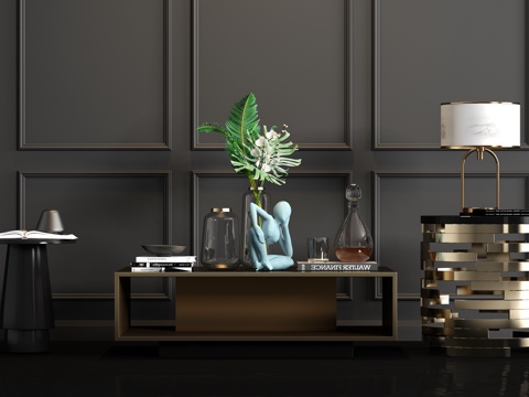  现代金属茶几角几台灯饰品组合3d模型 