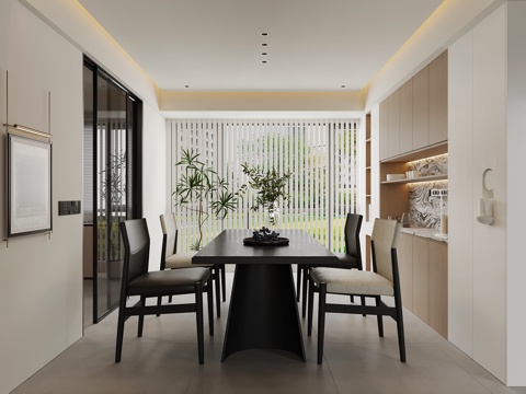 现代餐厅 餐桌椅 餐边柜su模型