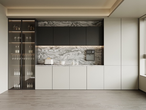 现代极简酒柜 餐边柜su模型