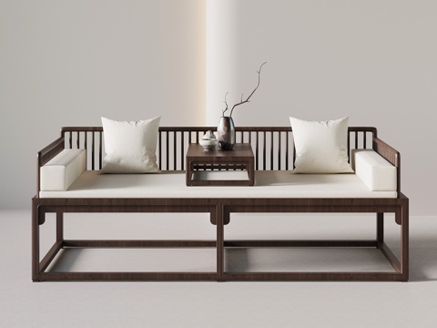  新中式罗汉床3d模型 