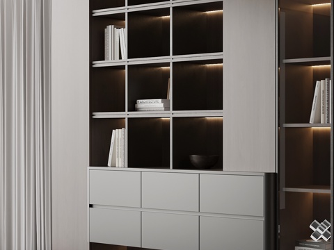 现代意式书柜 置物柜 装饰柜su模型