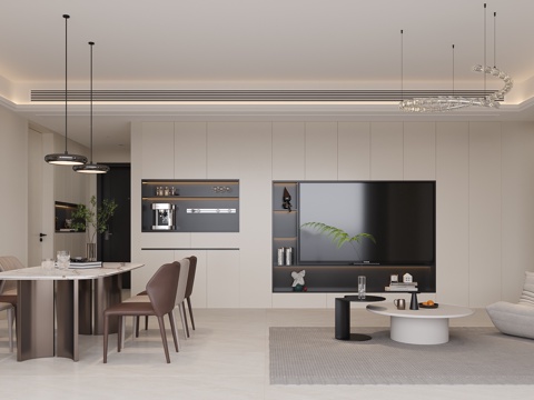  现代简约客餐厅卧室3d模型 