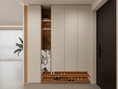 现代入户鞋柜 原木风入户鞋柜  玄关鞋柜 鞋柜装饰柜su模型