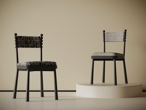 现代中古风餐椅 休闲椅su模型