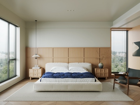  侘寂风卧室 原木风卧室 飘窗卧室 主卧3d模型 