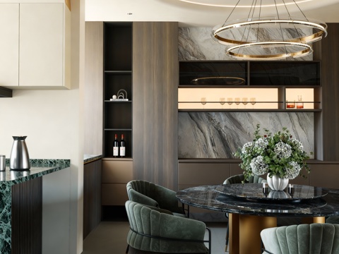  现代轻奢餐厅 高级客餐厅 别墅餐厅 餐桌椅 吊灯 简约3d模型 