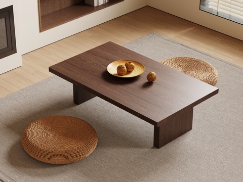 新中式榻榻米茶桌 蒲团坐垫su模型