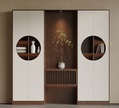 新中式玄关柜 书柜su模型