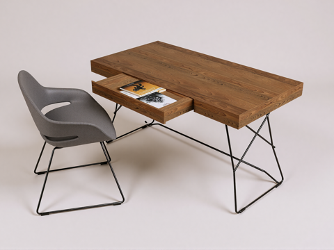 现代书桌椅 工作桌 书柜 摆件 书房su模型