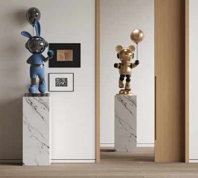 现代卡通雕塑 创意雕塑 太空兔雕塑 太空熊雕塑su模型