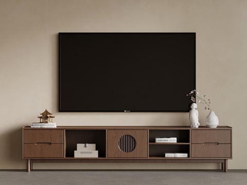 新中式电视柜su模型