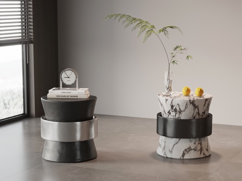 现代意式床头柜 大理石边几 角几圆几su模型