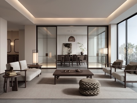  宋式风格客厅餐厅3d模型 