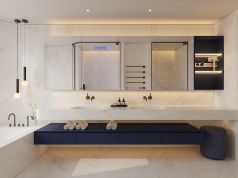  现代卫生间 极简卫生间 别墅卫生间 主卫 浴室3d模型 