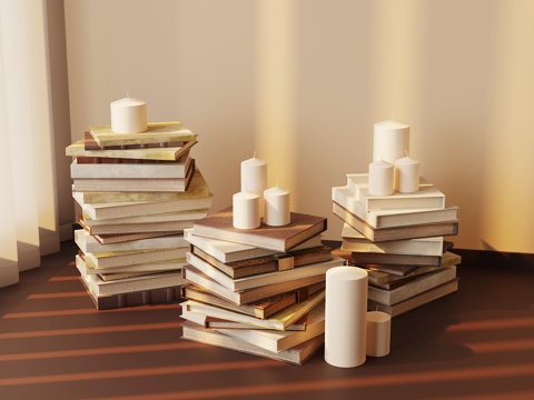 法式中古摆件 书籍 艺术装饰 蜡烛su模型