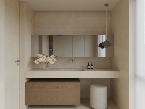  现代卫生间 极简卫生间 奶油风卫生间 中古卫生间 简约卫生间3d模型 