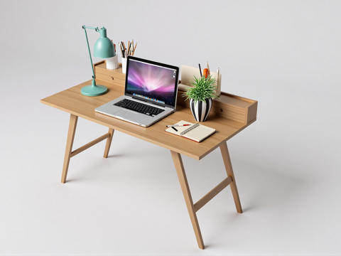 现代书桌椅 工作桌 书柜 摆件 书房su模型