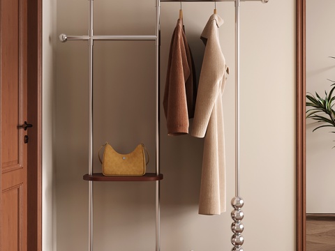 现代中古衣架 挂衣架 金属衣帽架 落地衣架su模型