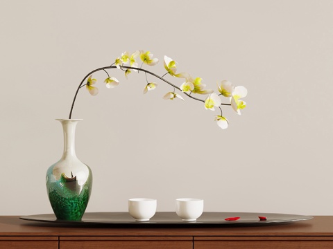 新中式摆件 花瓶 花艺 法式花瓶su模型