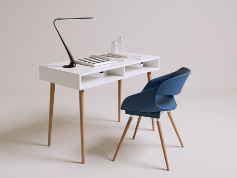 现代书桌椅 工作桌 书柜 摆件 书房su模型