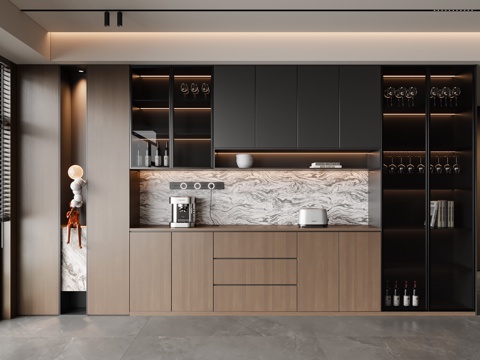  现代意式餐边柜 酒柜su模型 