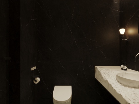  现代卫生间 极简卫生间 暗黑卫生间 黑色系卫生间 大理石台盆3d模型 