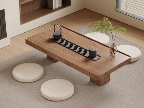 新中式茶桌椅 坐垫su模型