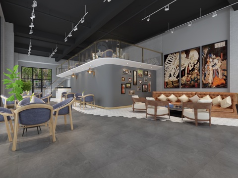  工业风咖啡厅3d模型 