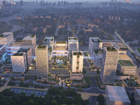 现代产业园 办公园区 办公楼建筑su模型