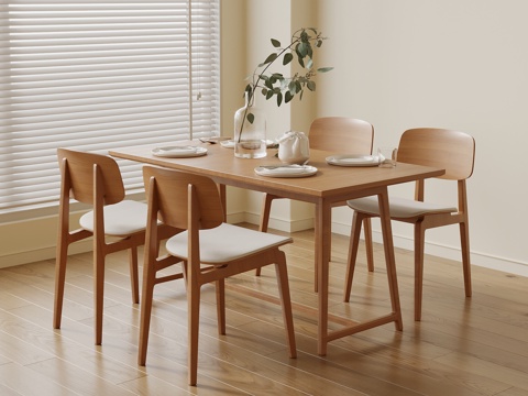 现代原木风餐桌椅su模型