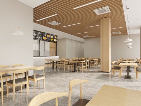  新中式 餐厅 食堂模型3d模型 